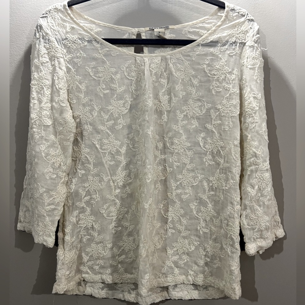 Lucky Brand Embroidered Lace Top